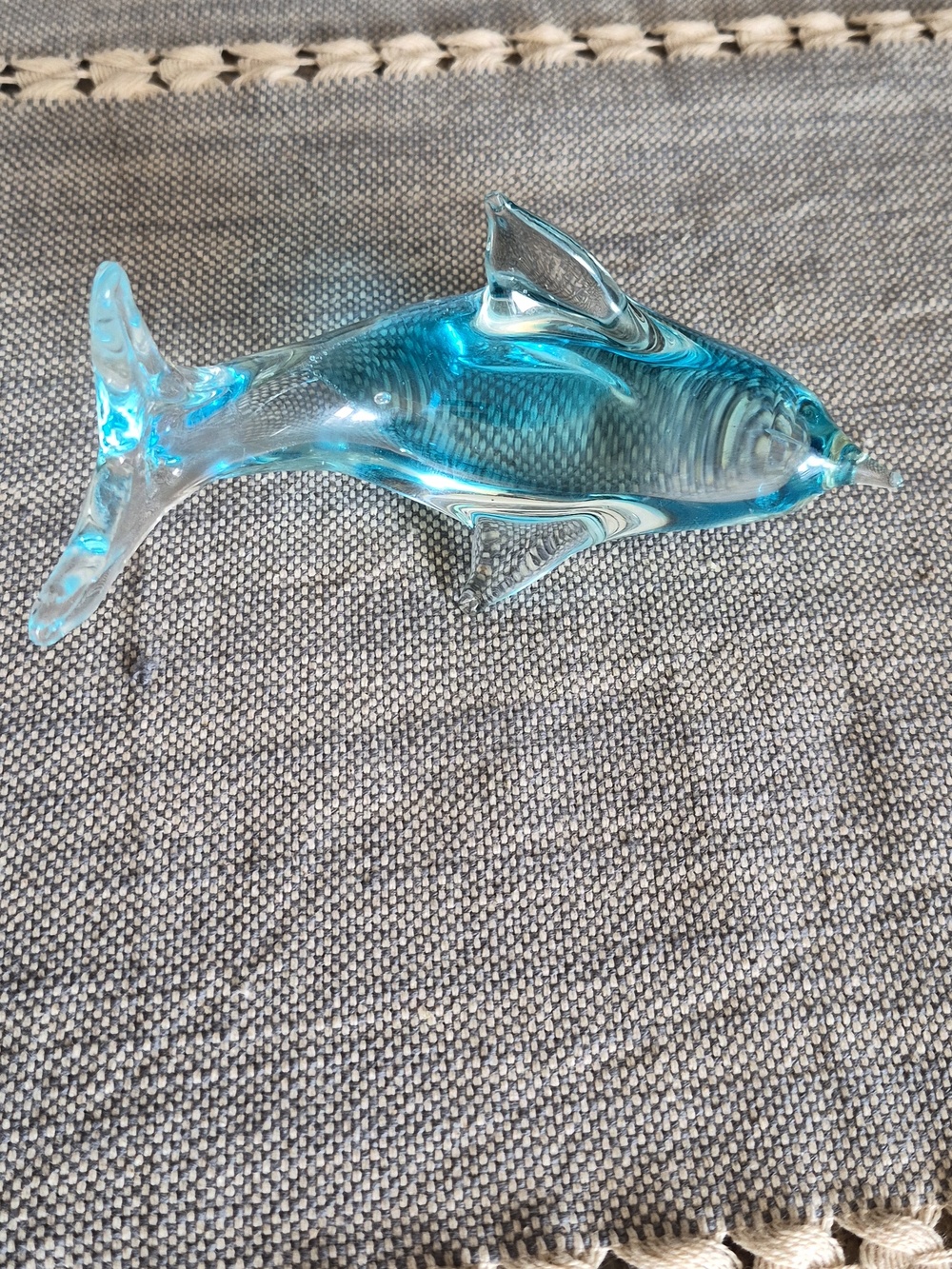 Handcrafted Blue Glass Dolphin Sculpture - Home Art Accent
